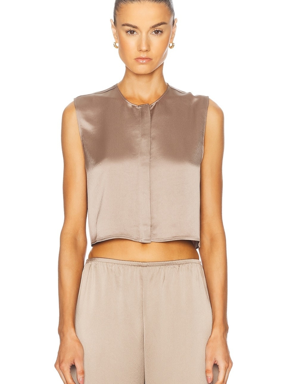 NWT LESET Taupe Satin Cropped Sleeveless Top
